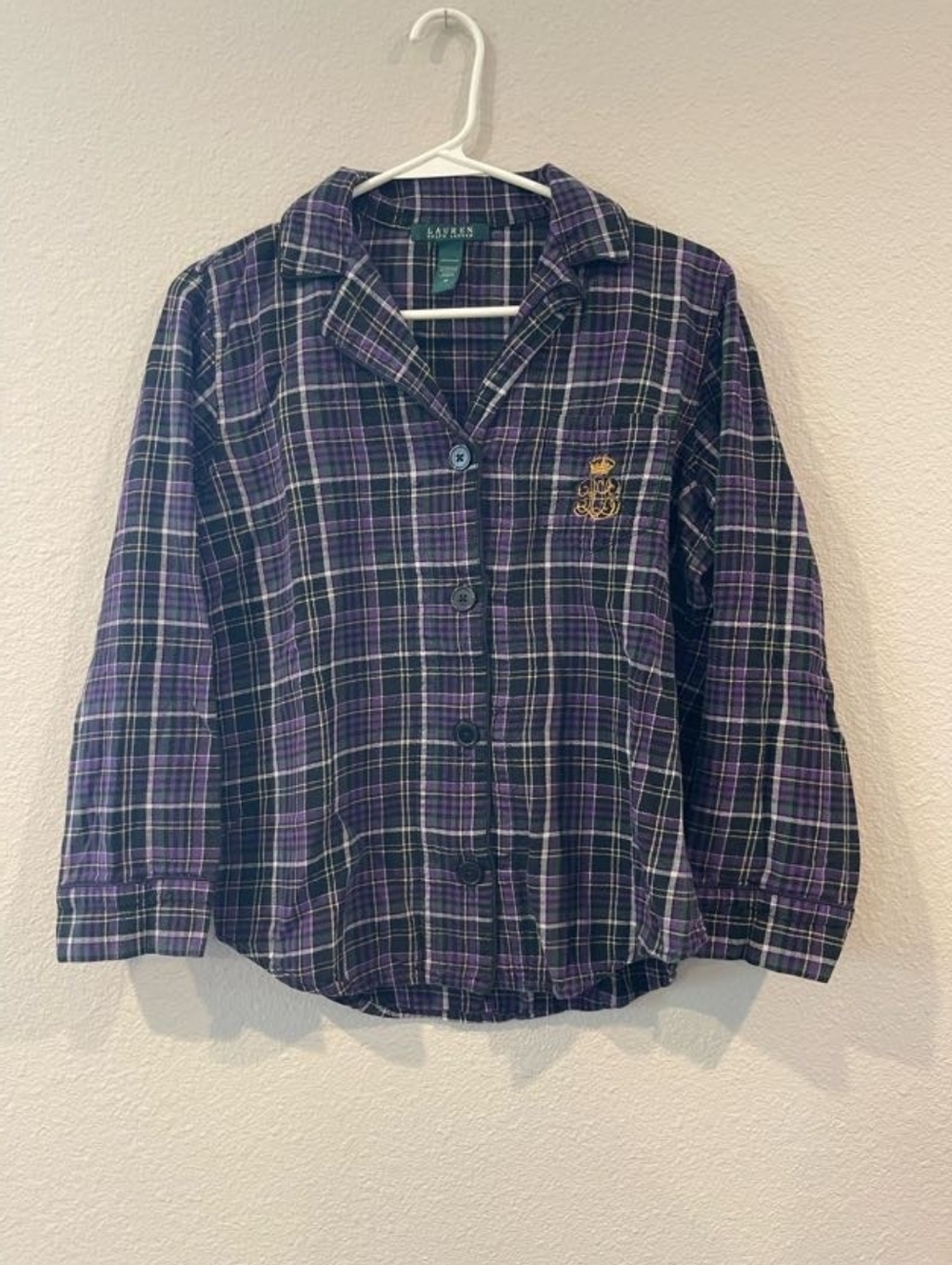Lauren Ralph Lauren Womens Classic Monogram Plaid 100%‎ Cotton Pajama Set Size M
